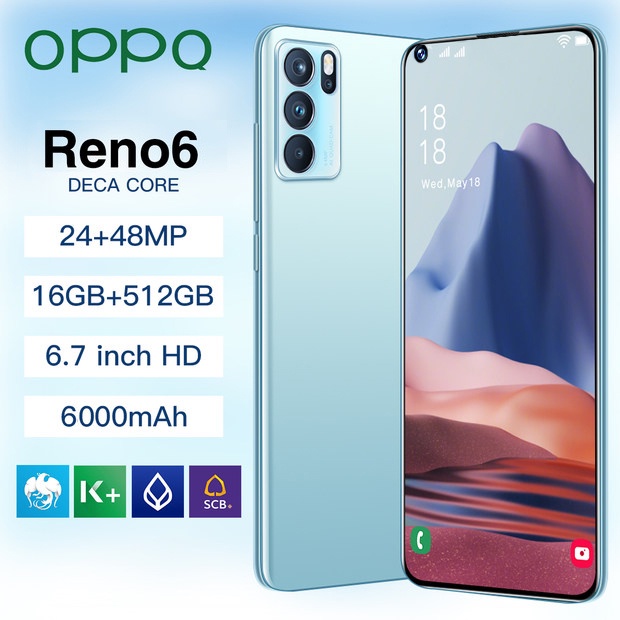 ภาพหน้าปกสินค้าโทรศัพท์ OPPQ Reno6 สมาร์ทโฟน 16+512GB ราคาถูกโทรศัพท์มือถือ Android สมาร์ทโฟนจอใหญ่ สองซิม มือถือ