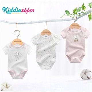 Kiddiezoom 0-12M เมฆ ขาว+ ชมพู+ การพิมพ์ สูท jumpsuit romper สาว ที่รัก เด็กผู้ชาย ระบายอากาศได้ แขนสั้น แฟชั่น  ทารกแรกเกิด ผ้าฝ้ายแท้ ชุดสามชิ้น