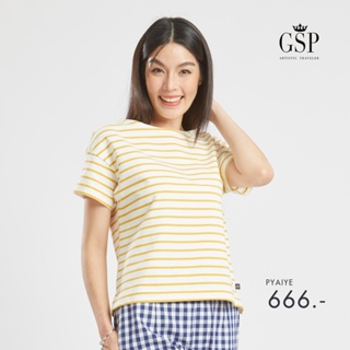 GSP เสื้อยืด เสื้อยืดผู้หญิง Lucky Stripes Blouse เสื้อยืดแขนสั้นลายริ้วสีเหลือง  (P9X7YE)