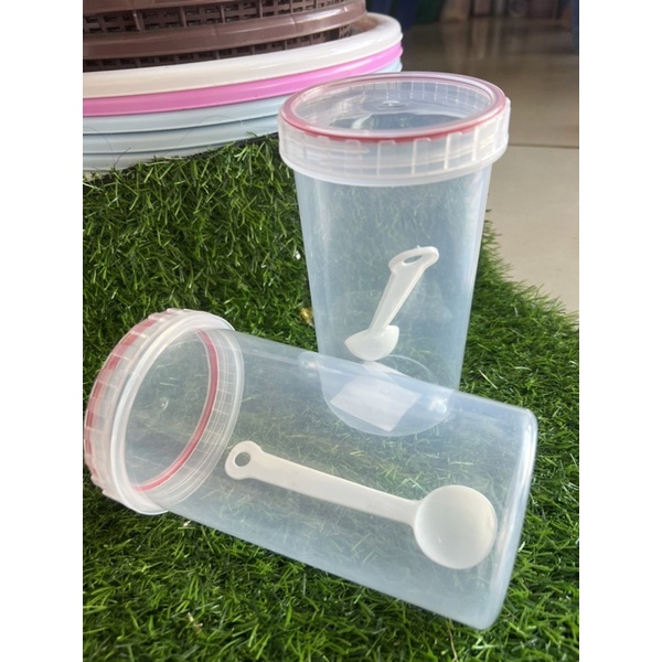โหลฝาเกลียว-โหลพลาสติก-มีขอบยาง-มีช้อน-2-กระปุก-600ml