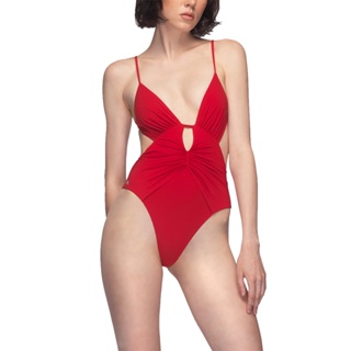 Angelys Balek ชุดว่ายน้ำ Wrap Plunge Side Cutout Swimwear รุ่นFW22SW00107004 สีแดง