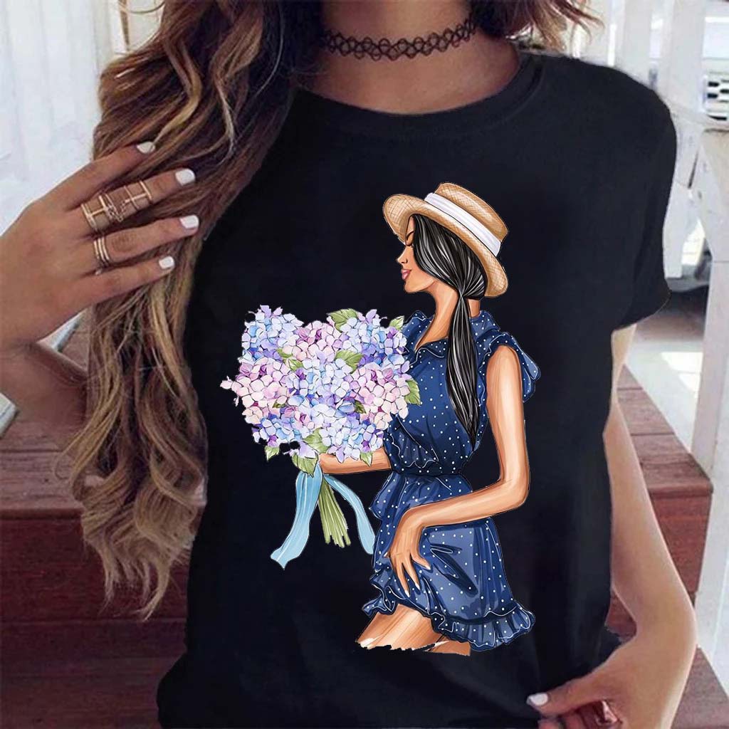 เสื้อยืด-cotton-camiseta-de-girasol-para-mujer-top-informal-camisetas-de-flores-para-mujer-de-cuello-redondo-camiseta
