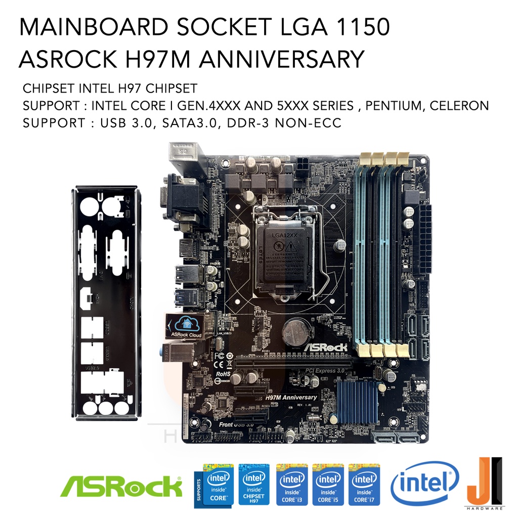 Mainboard Asrock H97M Anniversary (LGA1150) Support Intel Core i Gen ...