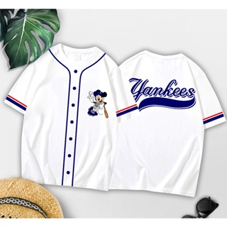 เสื้อยืดผ้าฝ้าย พิมพ์ลาย Mickey Yankees 30s โอเวอร์ไซซ์ สําหรับผู้หญิง วัยรุ่น