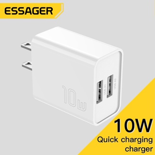 Essager ที่ชาร์จโทรศัพท์มือถือ 5V 2A พอร์ตคู่ ปลั๊กชาร์จ usb 10w 100V-240V ชาร์จเร็ว สําหรับเดินทาง