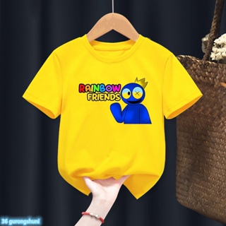 เสื้อยืดแขนสั้น พิมพ์ลายการ์ตูน Kawaii Roblex Rainbow Friends สีเหลือง สําหรับเด็กผู้ชาย และเด็กผู้หญิง 2023