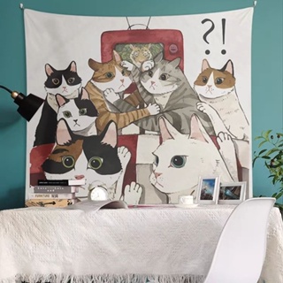 ย้อนยุคญี่ปุ่น ผ้าแขวนผนัง 💕 ลายลูกแมว ภาพการ์ตูน ผ้าตกแต่งห้อง ผ้าข้างเตียง ✨9 สีให้เลือก