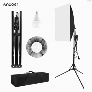 Andoer ชุดไฟซอฟท์บ็อกซ์ถ่ายภาพสตูดิโอ ซอฟท์บ็อกซ์ 28x20 นิ้ว หลอดไฟ 23W 1 ชิ้น ขาตั้งไฟ 2 ม. 1 ชิ้น และกระเป๋าถือ 1 ชิ้น สําหรับถ่ายภาพสตูดิโอ ถ่ายภาพผลิตภัณฑ์ วิดีโอ