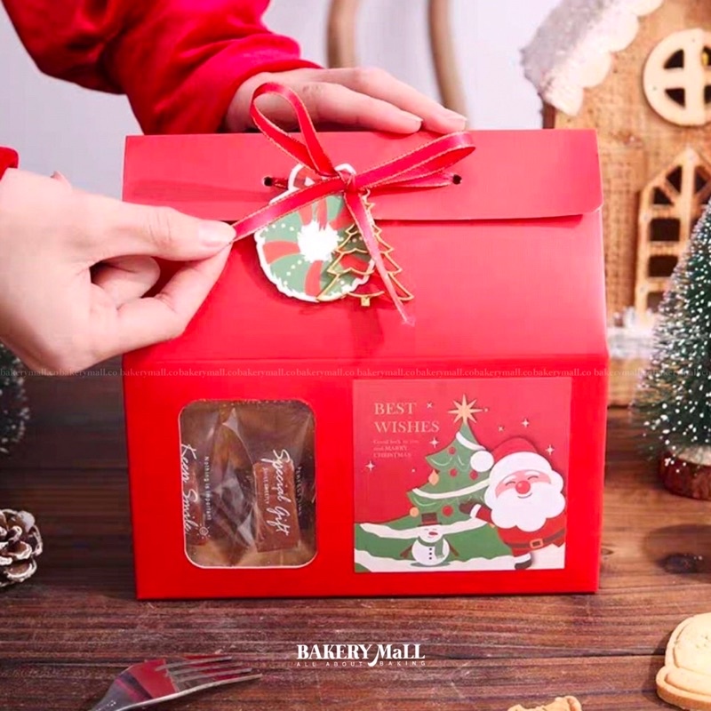 กล่องขนม-giftset-เจาะหน้าต่าง-สีแดง-18x17-5x10ซม-10ชิ้น-กล่องขนม-เบเกอรี่-กล่องใส่ลูกส้ม-คุกกี้