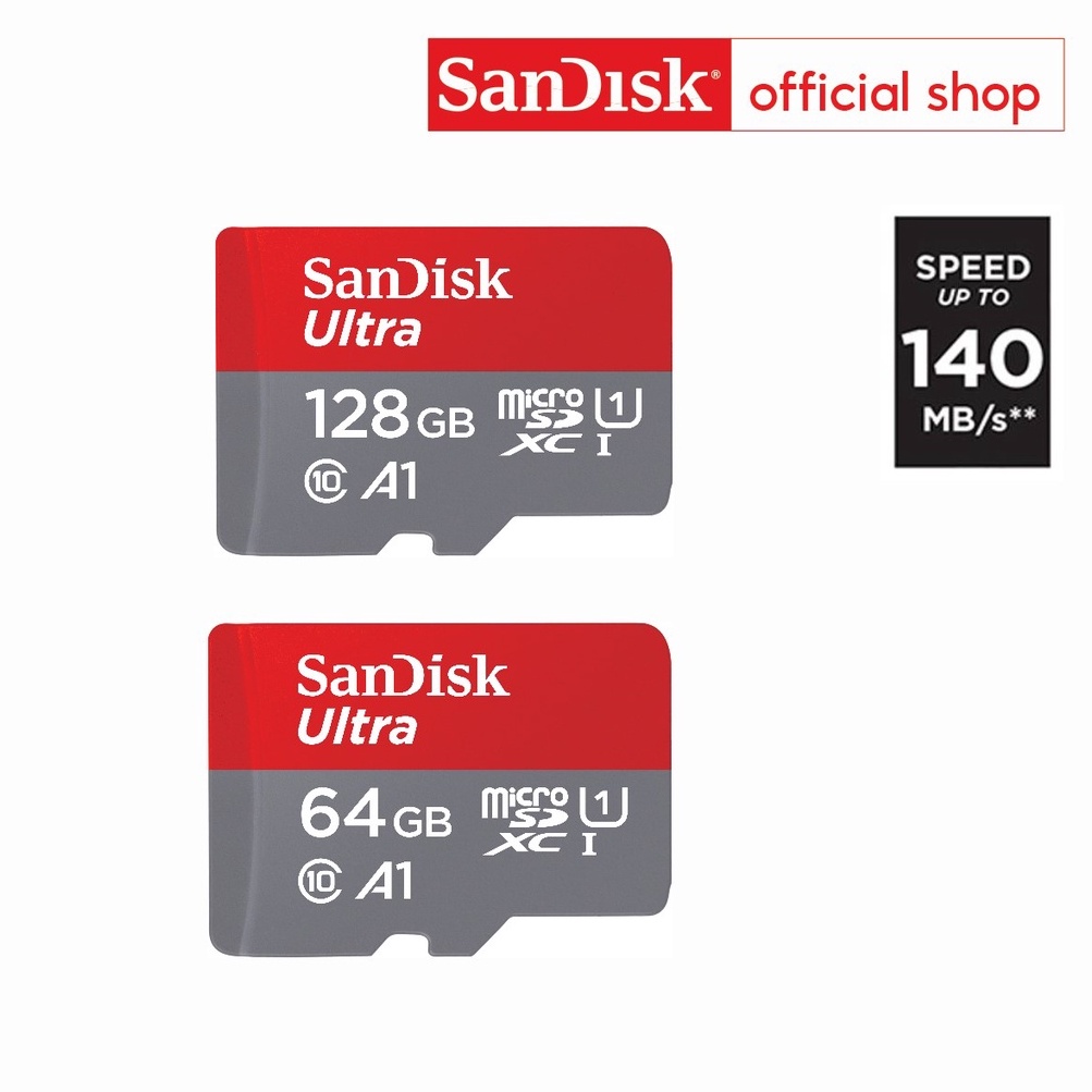ภาพหน้าปกสินค้าSanDisk Ultra Micro SDXC UHS-I 64GB,128GB ความเร็วอ่านสูงสุด 140 MB/s U1 A1 (SDSQUAB) จากร้าน sandisk_thailand_officialshop บน Shopee
