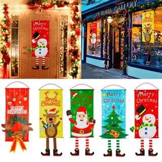 【AG】Merry Christmas Santa Elk Snowman Print Hanging Legs Banner Flag Xmas Door Decor