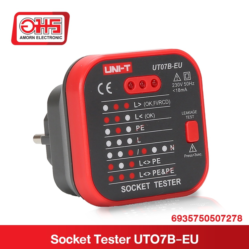 socket-tester-อุปกรณ์ทดสอบปลั๊กไฟ-uni-t-ut07b-eu-อุปกรณ์ทอสอบไฟบ้าน-อมรออนไลน์-amornonline