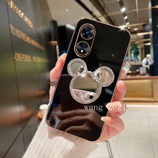 New Phone Case เคส OPPO Reno8 T 5G 4G Reno 8T 8 T 2023 Candy Plating Casing Cute Cartoon Rhinestone Makeup Mirror Phone Holder Soft Case เคสโทรศัพท