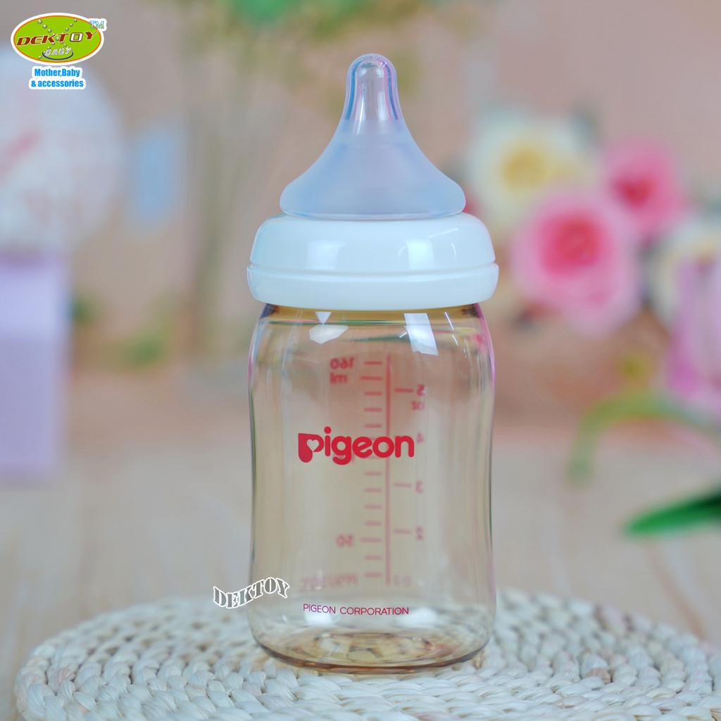 pigeon-พีเจ้น-ขวดนมพีเจ้นสีชา-ppsu-5-ออนซ์-160-มล-คอกว้าง-ขาว