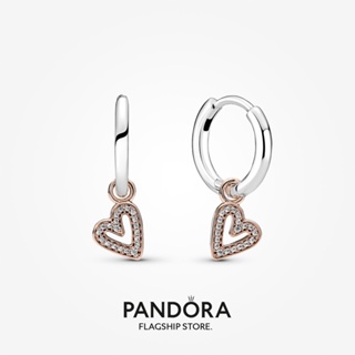 Pandora ต่างหูห่วง ชุบโรสโกลด์ 14k รูปหัวใจ ของขวัญคริสต์มาส พรีเมี่ยม e1027