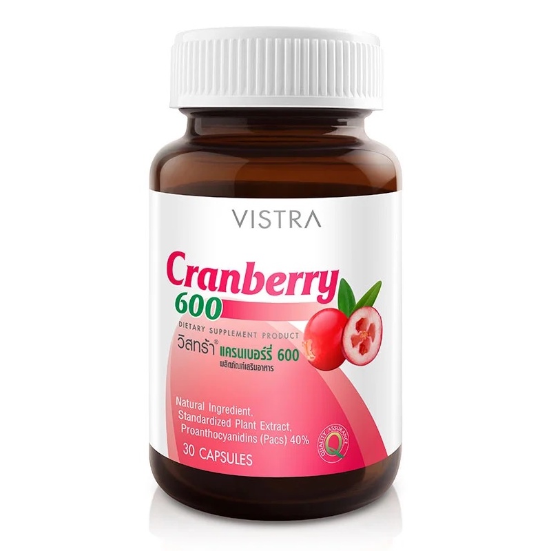 ภาพหน้าปกสินค้าVistra Cranberry 600 วิสทร้า แครนเบอร์รี่ ลดการติดเชื้อในกระเพาะปัสสาวะ ดูแลผิว ริ้วรอยก่อนวัย ขนาด 30 แคปซูล 10101