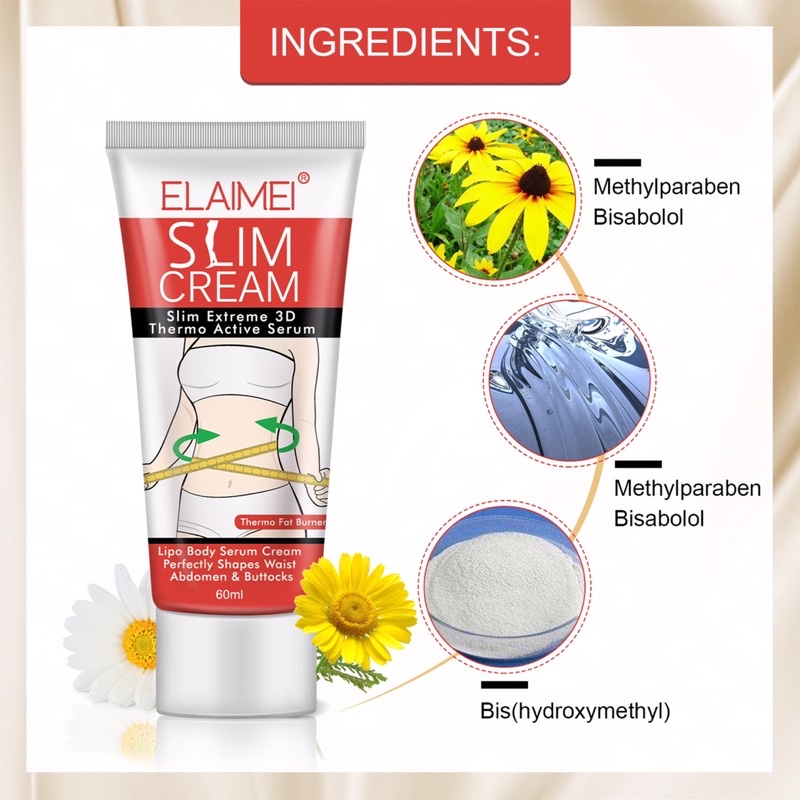 ครีมกระชับสัดส่วน-elaimei-slim-cream-60ml-ครีมร้อนกระชับสัดส่วน-เนื้อครีมเอสเซ้นส์-ดูดซึมไว-ช่วยสลายไขมันใต้ผิวหนัง