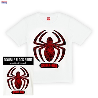 Marvel Boy Spider-Man Double Flock Print T-Shirt - เสื้อมาร์เวลเด็กผู้ชายพิมพ์กำมะหยี่สองชั้น ลายสไปเดอร์แมน  สินค้าลิขสิทธ์แท้100% characters studio