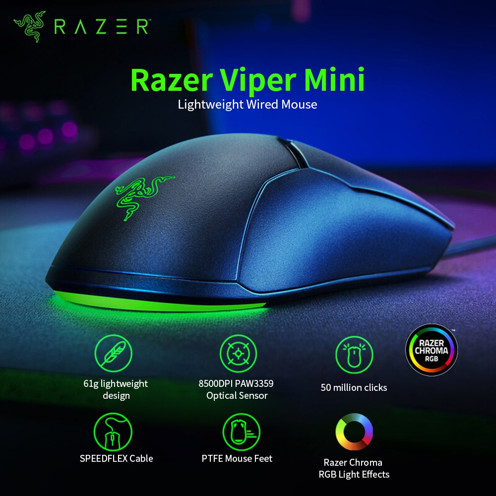 Razer Viper เมาส์ออปติคอลเล่นเกม 8500DPI มีสาย RGB น้ําหนักเบา สําหรับ ...