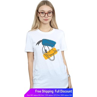 ดิสนีย์เสือยืดผู้ชาย เสื้อบอดี้โ Disney Womens Donald Duck Head Boyfriend Fit T-Shirt Disney Mens