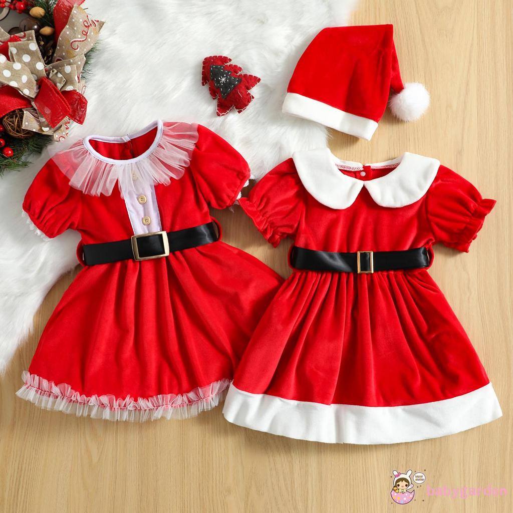 babygarden-ชุดเดรส-ทรงเอ-แขนสั้น-คอตุ๊กตา-พร้อมเข็มขัด-และหมวก-สีแดง-สําหรับเด็กผู้หญิง-อายุ-6-เดือน-4-ปี