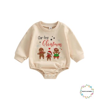 Babyclothes- ชุดรอมเปอร์ บอดี้สูท คอกลม แขนยาว พิมพ์ลายตัวอักษรคริสต์มาส ขนมปังขิง สําหรับเด็ก