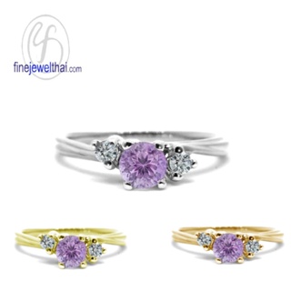 Finejewelthai-แหวนอะเมทิสต์-แหวนเพชรCZ-แหวนเงินแท้-แหวนพลอยแท้-Amethyst-Silver-Ring-R1292amt (เลือกสีตัวเรือนได้)