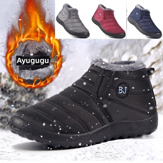 รองเท้าบูท ผ้าฝ้าย ผ้าวูล กันน้ํา ให้ความอบอุ่น สีเทา เหมาะกับฤดูหนาว สําหรับผู้ชาย และผู้หญิง ไซซ์ 35~46