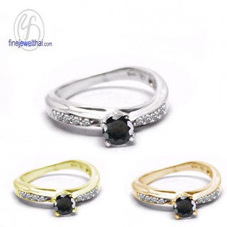 Finejewelthai-แหวนนิล-แหวนเพชรCZ-นิลแท้-แหวนเงินแท้-แหวนพลอยแท้-Black-Spinel-Silver-Ring-R1282on (เลือกสีตัวเรือนได้)