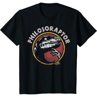 เสื้อยืด เสื้อคู่วินเทจ เสื้อยืด ผ้าฝ้าย พิมพ์ลายกราฟิก Jurassic Park Philosopher ตลก สําหรับผู้ชาย