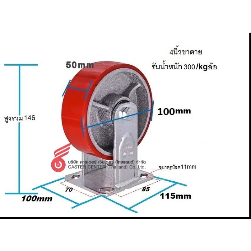 ล้อโพริยูรีเทน-heavy-duty-ขนาด-4นิ้ว-แป้นตาย-รับน้ำหนัก-300โลต่อล้อ