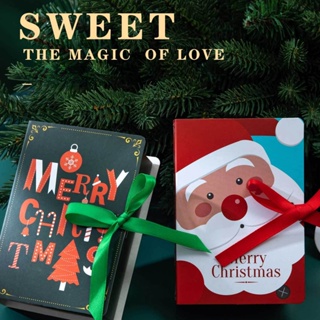 กล่องขนมเค้ก คุกกี้ รูปหนังสือ Merry Christmas ซานต้า เอลก์ สําหรับปาร์ตี้คริสต์มาส ปีใหม่