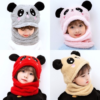 Cartoon Panda Kids Hat Set Double Layer Fleece Thicken Warm Boys Girls Beanie Cap Autumn Winter Windproof Children Bonnet Hat