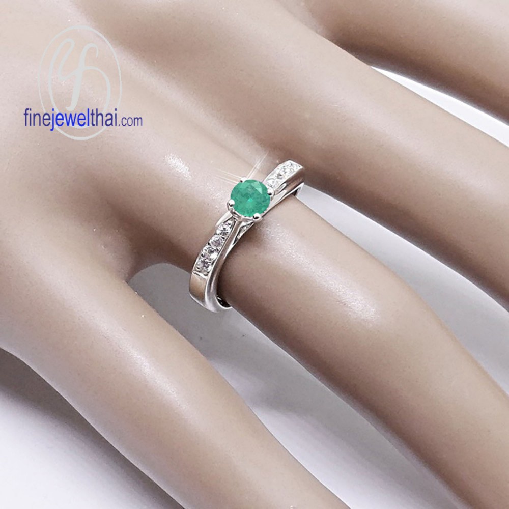 finejewelthai-แหวนมรกต-มรกต-แหวนเพชรcz-แหวนเงินแท้-แหวนพลอย-พลอยประจำเดือนเกิด-r1282em-เลือกสีตัวเรือนได้