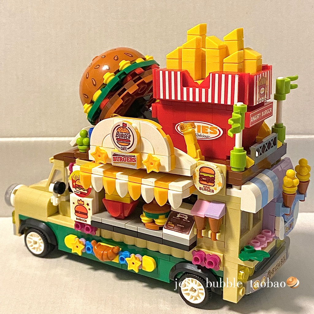 ยินดีต้อนรับสู่-my-burger-shopบล็อกตัวต่อรถยนต์-รูปเฟรนช์ฟรายส์-เบอร์เกอร์อเมริกัน-เสริมการบีบอัดวันเกิด