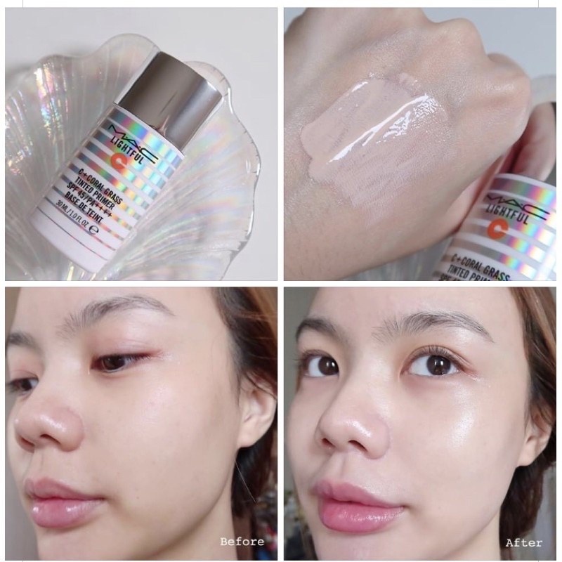 แบ่งขายไพรเมอร์ลิซ่า-mac-lightful-c-coral-grass-tinted-primer-spf45-pa