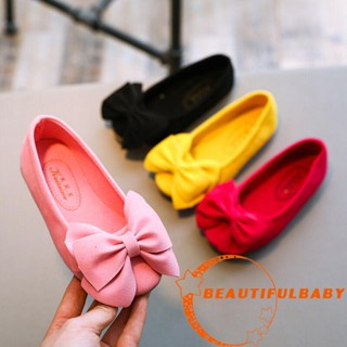 Beauty- รองเท้าแตะลําลอง ส้นแบน ปากใหญ่ ประดับโบว์ สีพื้น แฟชั่นเจ้าหญิง สําหรับเด็ก