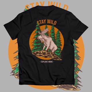 เสื้อยืดผู้ชาย เสื้อยืด พิมพ์ลาย STAY WILD EXPLORE MORE JUMBO BIG SIZE S-5XL