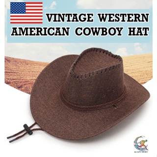 05X3 หมวกคาวบอยปีกกว้าง Premium Cowboy Hats ทรงวินเทจ มีเชือกคล้องคอ