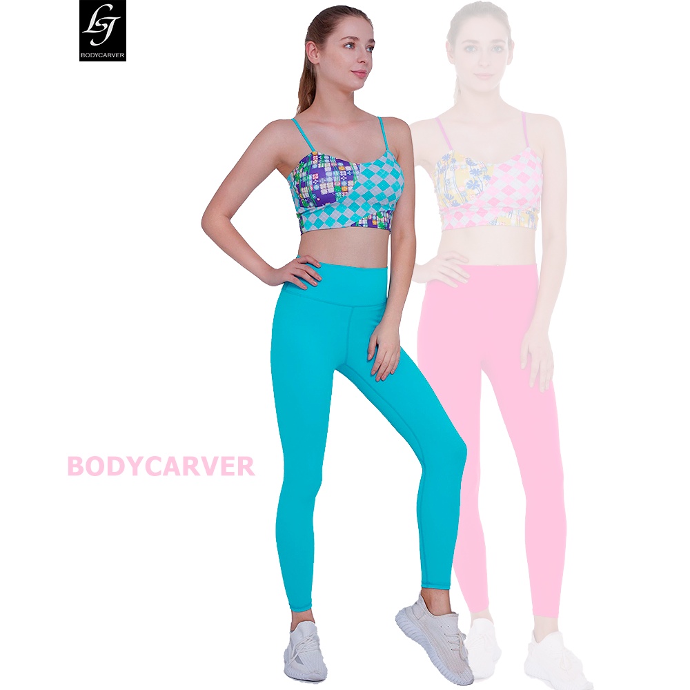 bodycarver-blooming-ชุดกีฬาผู้หญิง-ชุดโยคะ-ออกแบบเสื้อยกทรง-ฟิตเนส-พร้อมแผ่นรอง-กางเกงโยคะ-เนย-สําหรับผู้หญิง-ชุดออกกําลังกาย