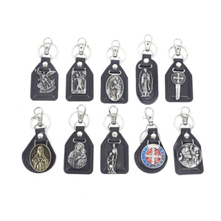 24 สไตล์ / พวงกุญแจหนัง PU Saint Christopher Charm จี้ผู้ชาย โบราณ ชุบบรอนซ์ ตะขอ พวงกุญแจรถ