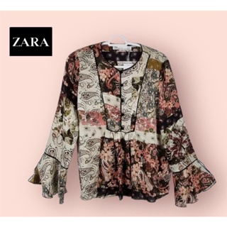 ZARA x Cotton ลายสวย แขนระบาย  x size xs อก 35 ยาว 24 ไม่มีตำหนิ ❌Tag ตัด • Code : 590(10)