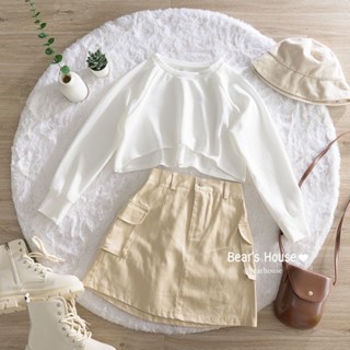 [ลูกค้าใหม่ 1 บาท] Diary Crop เสื้อครอป แขนยาว สไตล์Minimal สีเอิร์ธโทน ***เฉพาะเสื้อ ไม่รวมกระโปรง***