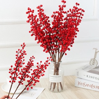 ช่อดอกเบอร์รี่ปลอม สีแดง สําหรับตกแต่งบ้าน งานแต่งงาน ปาร์ตี้คริสต์มาส DIY 5 6 7 ช่อ