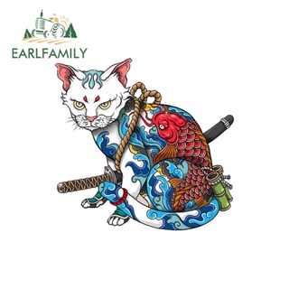 Earlfamily สติกเกอร์รอยสัก ลายแมวญี่ปุ่น กันน้ํา 13 ซม. x 12.5 ซม. สําหรับติดตกแต่งกระจกรถยนต์