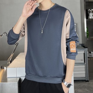 เสื้อกันหนาวลําลอง แขนยาว คอกลม แบบสวมหัว แฟชั่นสําหรับผู้ชาย