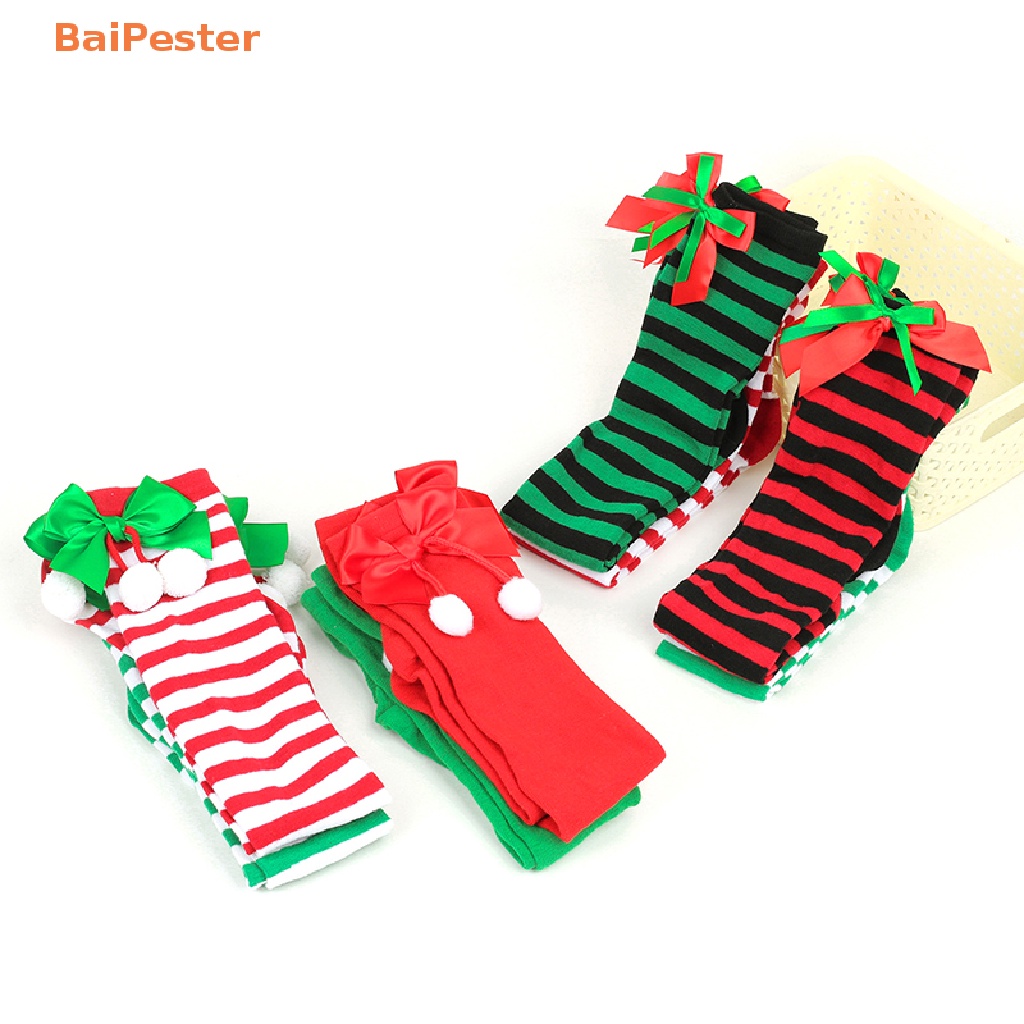 baipester-ถุงเท้ายาวถึงเข่า-ลายทางคริสต์มาส-สําหรับเด็กผู้หญิง