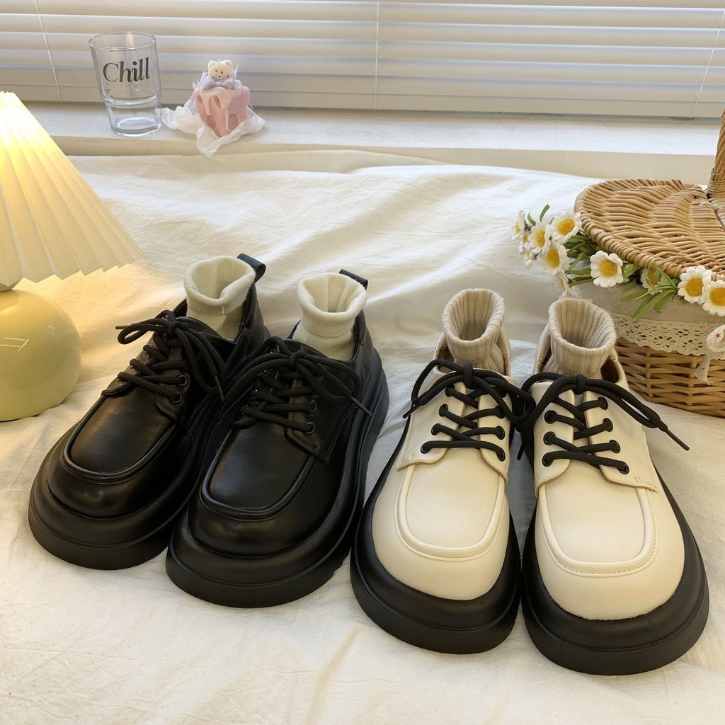 พร้อมส่ง-รองเท้าหนังผู้หญิง-รองเท้าส้นหนา-แฟชั่นเกาหลี-ลําลอง-size35-40-g285