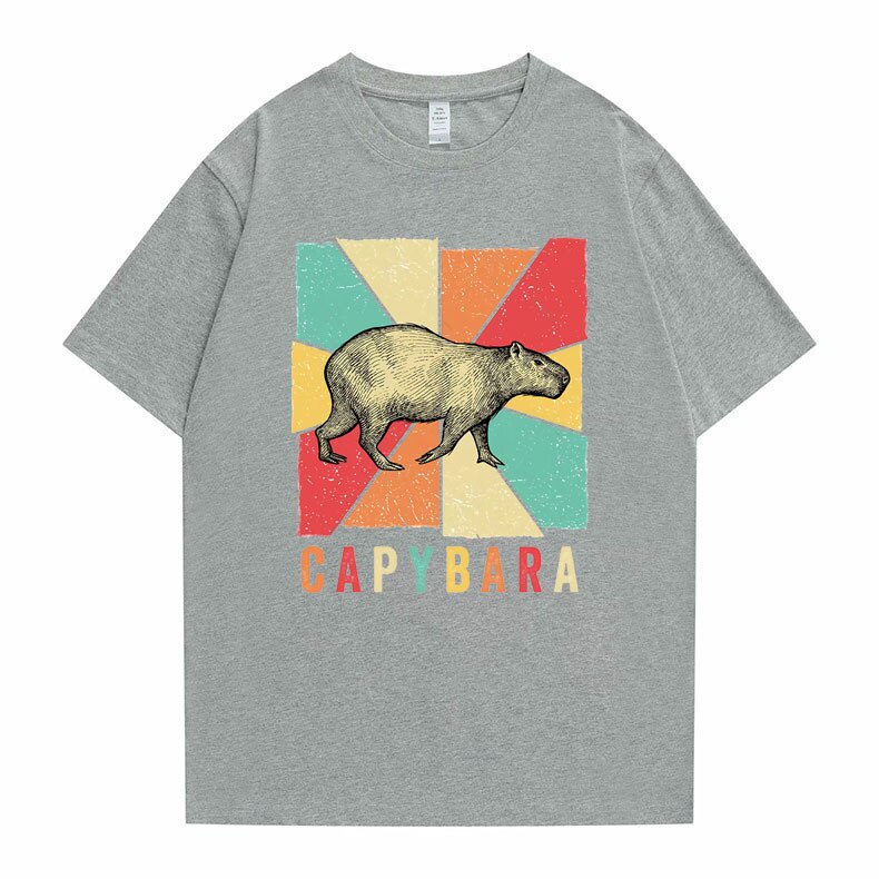 เสื้อคู่รัก-ย้อนยุควินเทจ-capybara-เสื้อยืดผู้ชายผู้หญิงลําลองหลวมทีสั้นแขนสั้นผู้ชายขนาดใหญ่เสื้อยืด-unisex-แฟชั่นฮาราจ