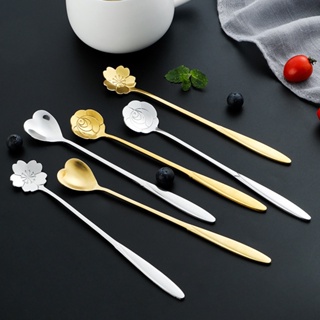 【AG】Spoon Long Handle Fine Texture Stainless Steel Mixing Coffee Spoon for Home